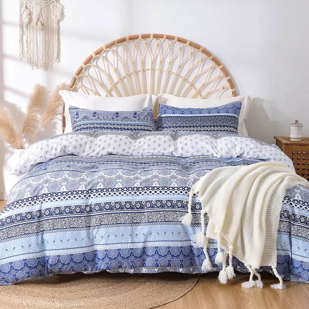 Conworld Christmas Duvet Cover Queen Size Set, Soft Reversible Red Plaid Reindeer Snowflake Printed Holiday Bedding Set with Zipper Closure, Corner Ties, 2 Pillowcases, 1 Duvet Cover 90x90 inches